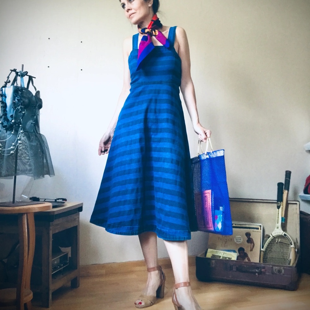 Anthro Tracy Reese Indigo and Black Striped Dress